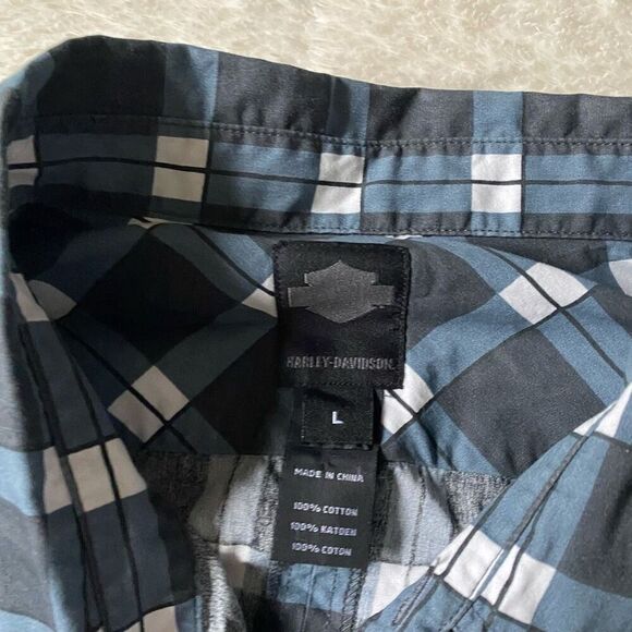 Harley Davidson Shirt Mens Large Gray Plaid Logo Button Up Biker Motorcycle - Picture 6 of 8